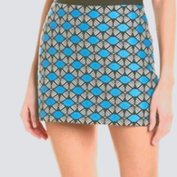 MILLY Blue Black Geometric Mini Skirt Size 0 - Picture 1 of 11